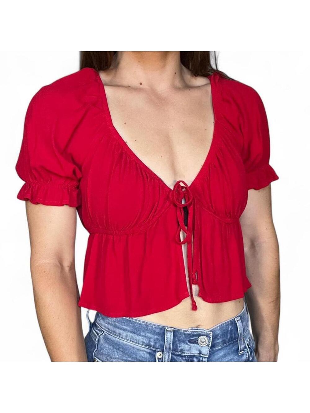 Lottie Moss Red Tie Front Crop Top Size Small